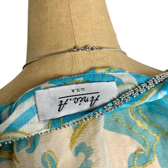 Anie Turquoise Beaded Fairycore Blouse Boho Size Medium - Picture 8 of 9